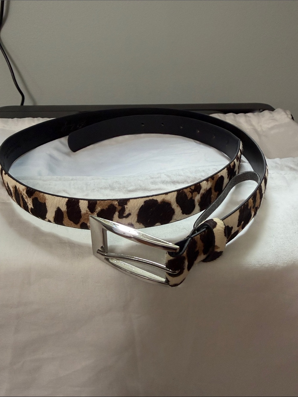 Leopard Print Leather Belt - Tan and Black